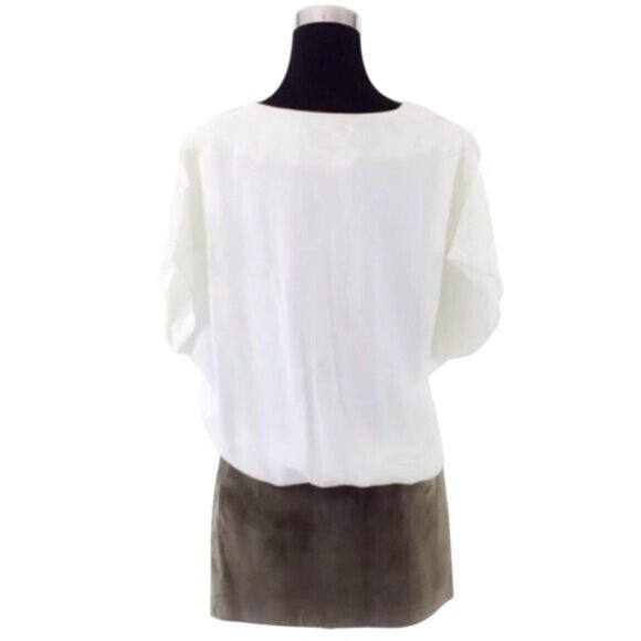 NWT Luxury Designer Jay Ahr White & Taupe Suede Skirt Mini Dress - Picture 5 of 13